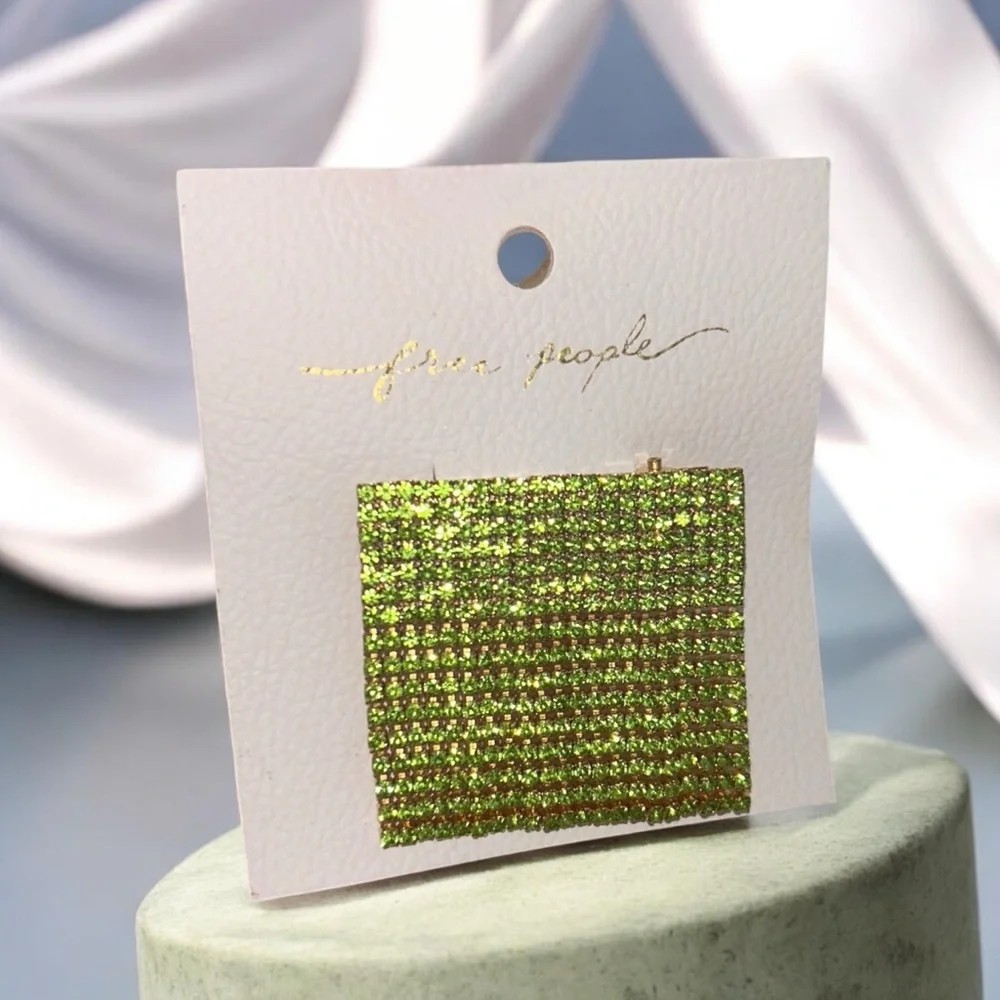 NWT Free People Peridot Green Rhinestone Fringe Bling Barrette Hair Clip